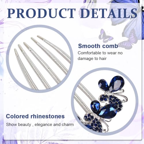 PALAY® Hair Comb Clip Butterfly Rhinestone Alloy Side Combs Claw Slide Hairpin Decorative Bridal Accessories Bun Clips For Ladies Blue 2 PCS PALAY® Hair Comb Clip Butterfly Rhinestone Alloy Side Combs Claw Slide Hairpin Decorative Bridal Accessories Bun Clips For Ladies Blue 2 PCS